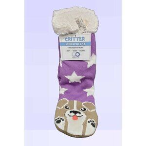 NWT Puppy Dog Slipper Socks Sherpa Lined No Slip Grips Cushioned One Size Purple